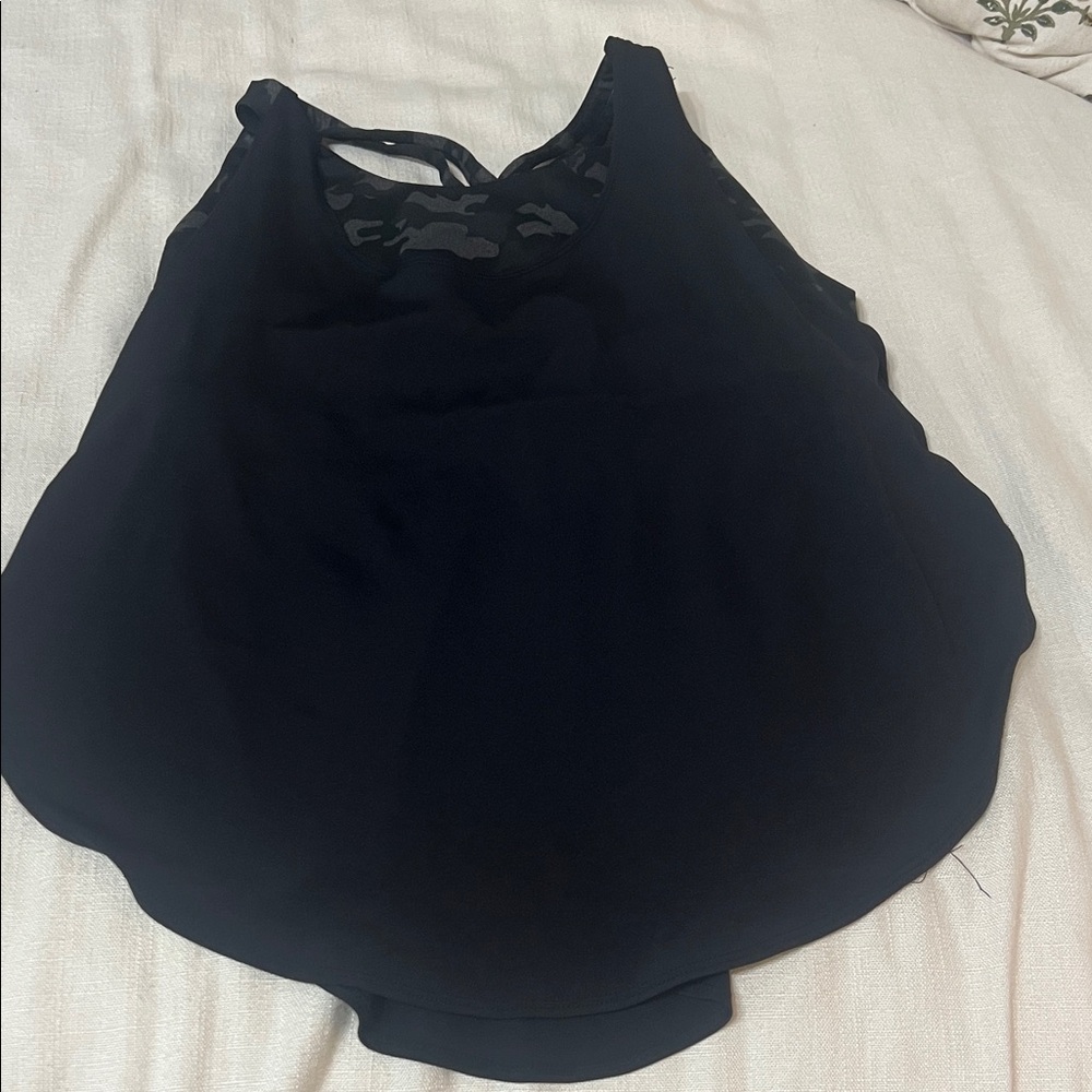 Fabletics Black Tank Top with Built in Camo Bra